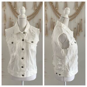 Paige white denim vest distressed raw hem jean jacket grunge 90s small